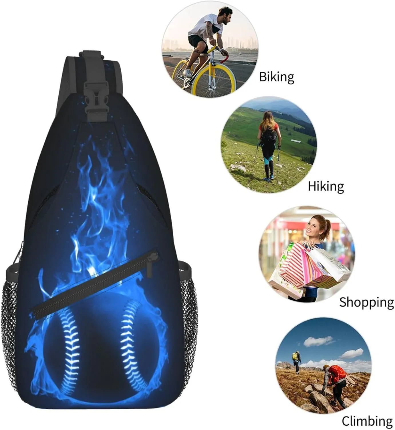 Baseball Ball In Blue Flames Chest Bags Crossbody Sling Bag Shoulder Bag Travel Hiking Daypack For Men Women