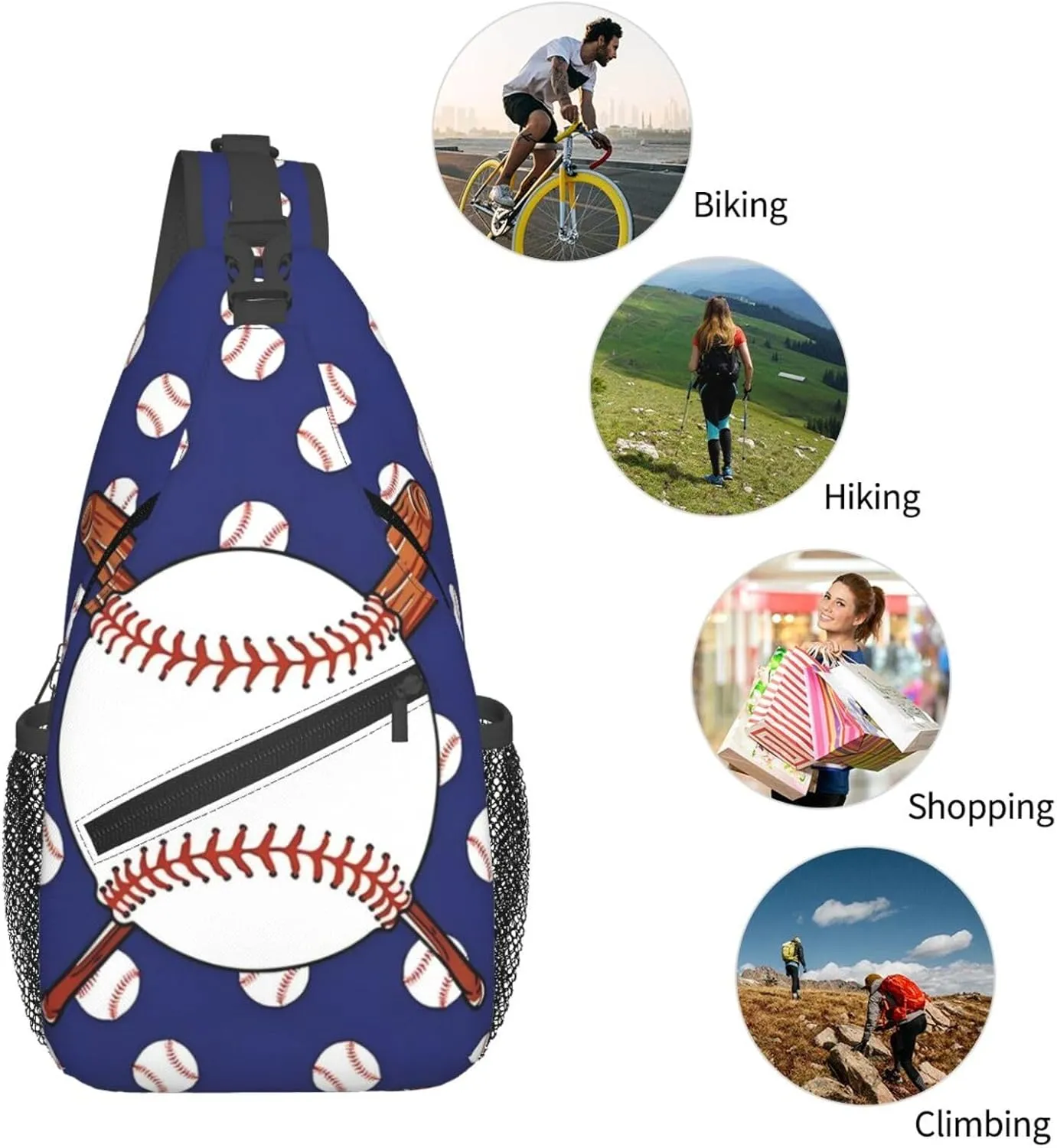 Baseball Bat Pattern Chest Bags Crossbody Sling Bag Shoulder Bag Travel Hiking Daypack For Men Women