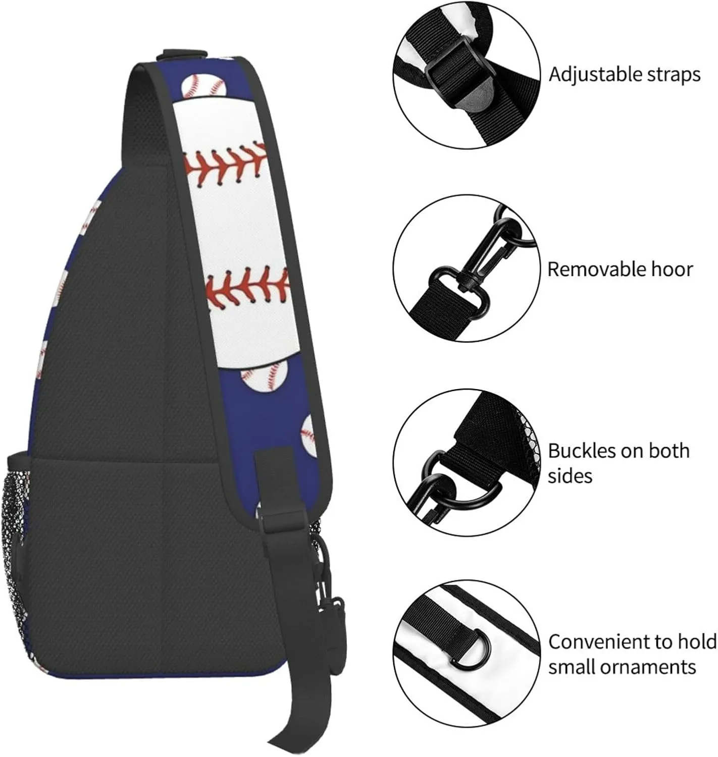 Baseball Bat Pattern Chest Bags Crossbody Sling Bag Shoulder Bag Travel Hiking Daypack For Men Women