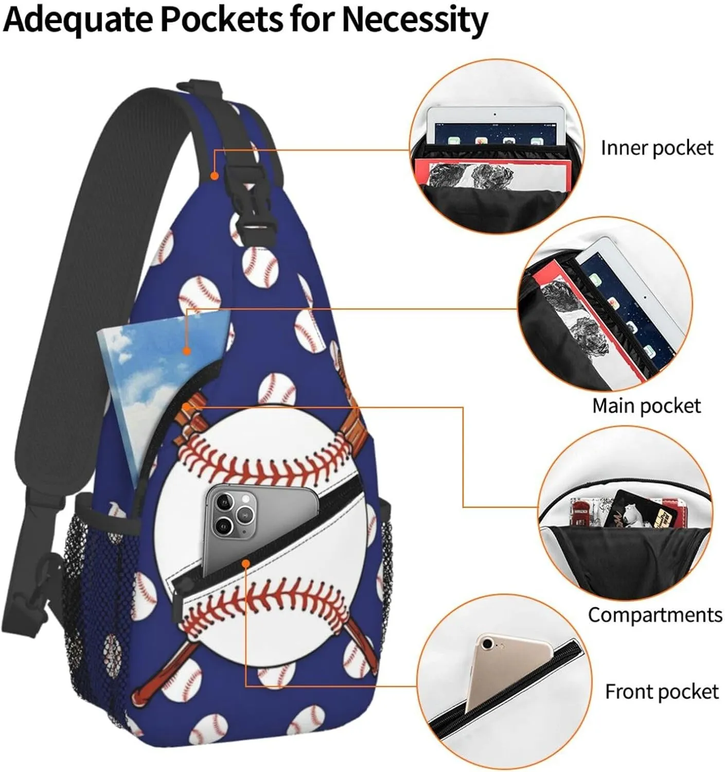 Baseball Bat Pattern Chest Bags Crossbody Sling Bag Shoulder Bag Travel Hiking Daypack For Men Women