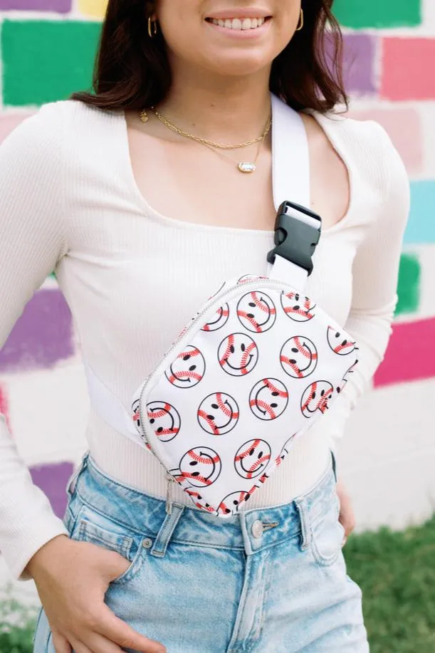 Baseball Happy Face Belt Bag