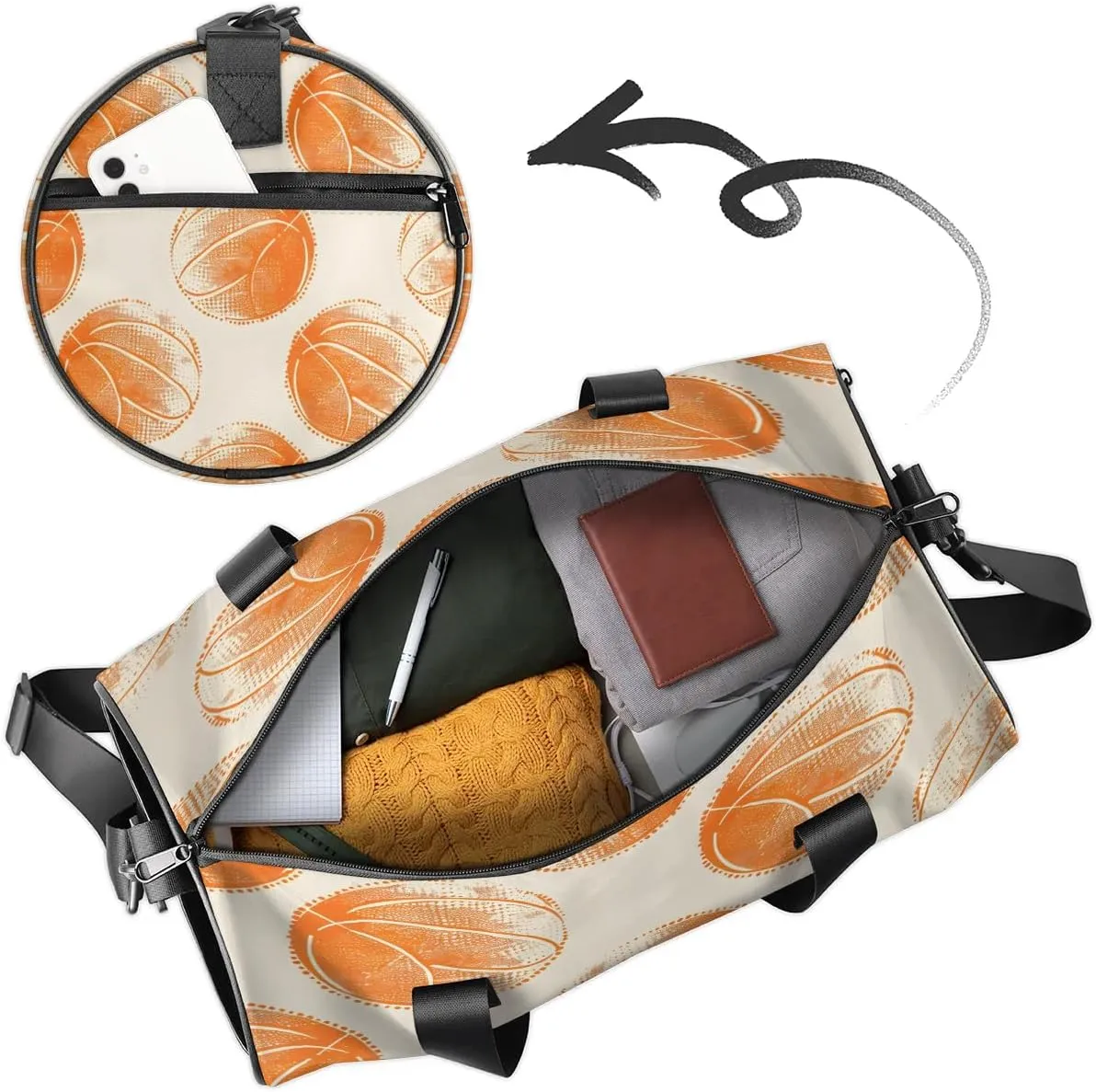 Basketballs Design Gym Bag for Women Men Lightweight Weekender Travel Bag Stylish Duffle Bag for Gym Travel Overnight Carry On