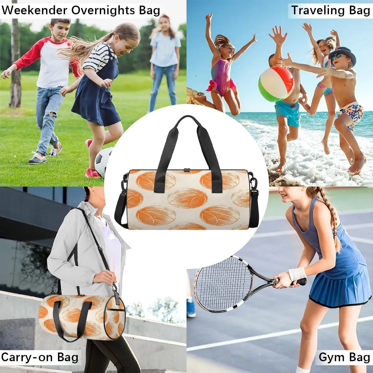 Basketballs Design Gym Bag for Women Men Lightweight Weekender Travel Bag Stylish Duffle Bag for Gym Travel Overnight Carry On