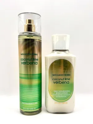 Bath and Body Work Coconut Lime Verbena Fine Fragrance Mist and Body Lotion Set, 8 fl oz, with Shea Butter and Coconut Oil