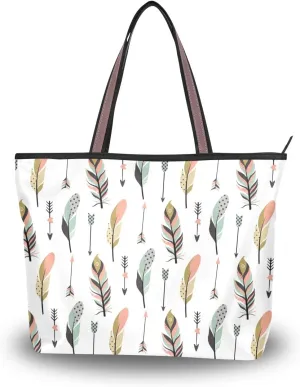 Beach Bag Large Tote Top Handle Shoulder Bags Tribal Feathers And Arrows Partern Women Handbag