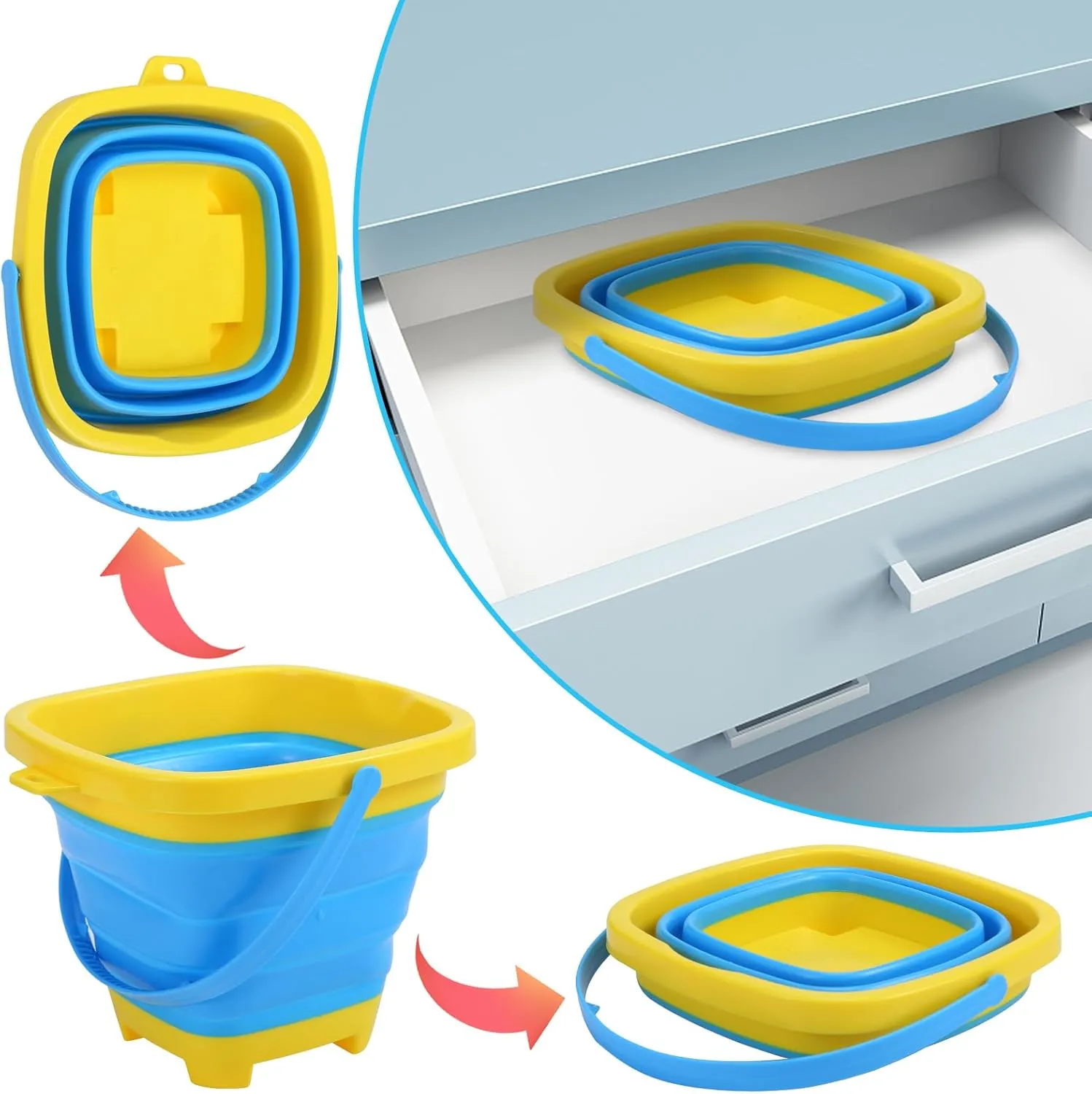 Beach Sand Toys Set for Kids, 3 Packs Collapsible Foldable Pail Bucket with Shovels Sand Molds, Multi Purpose for Outdoor Camping, Beach Party, Fishing, and Fun Summer Activities