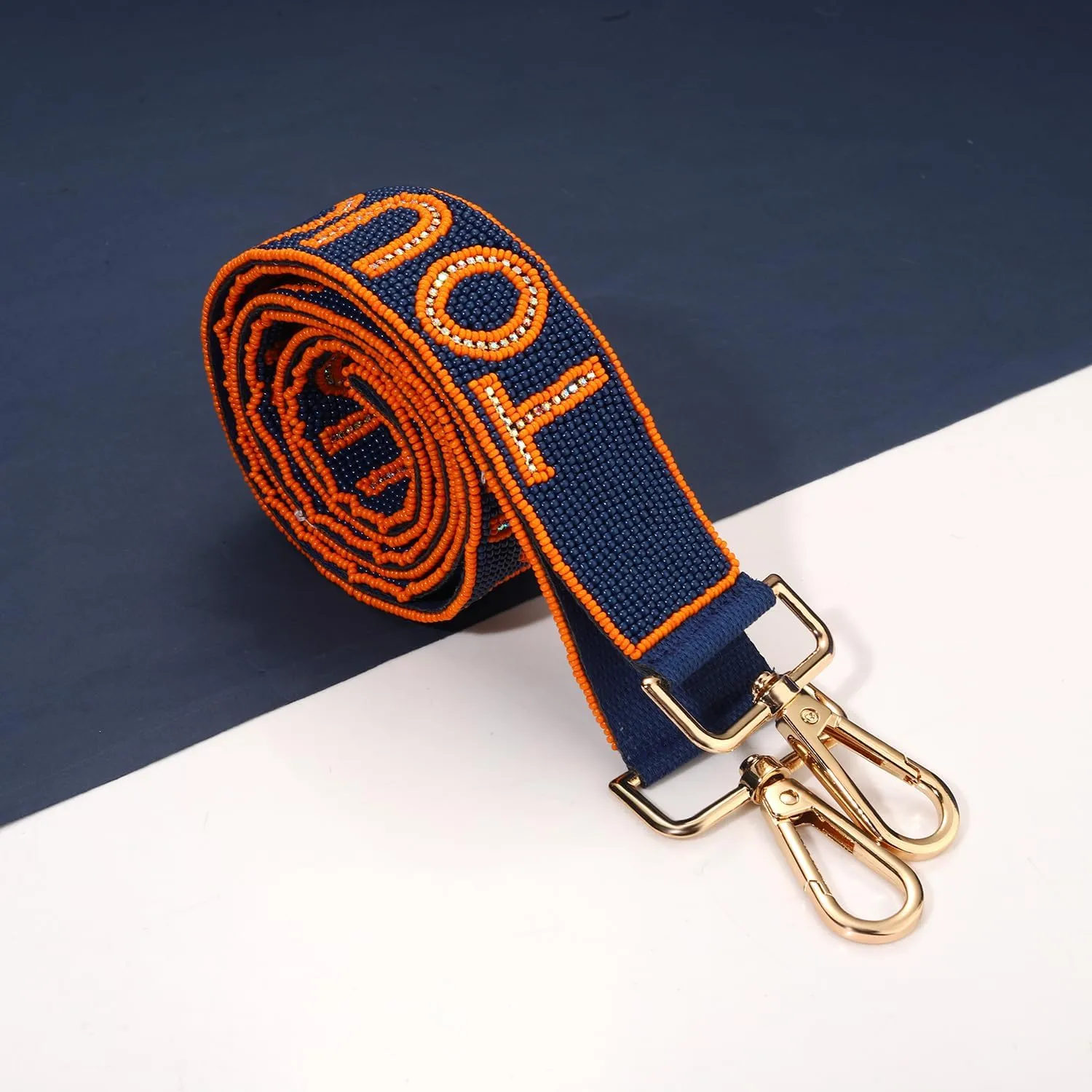 Beaded Purse Straps Game Day Purse Strap Replacement Crossbody Touch Down Purse Strap for Football Stadium Clear Bag Purse Handbag Game Day Outfits Accessories Gifts (Blue&Orange)