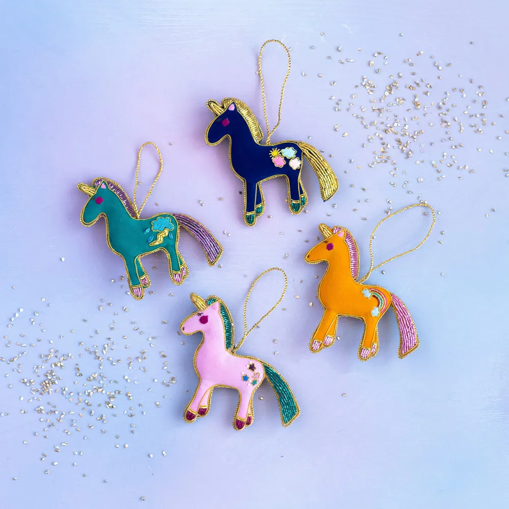 Beady Embellished Unicorn & Friends Ornament