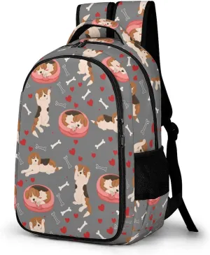 Beagle Dogs Valentines Laptop Backpack Cute Hearts Bones Travel Bags Daypack Durable Work Camping Hiking Back Packs for Women Men