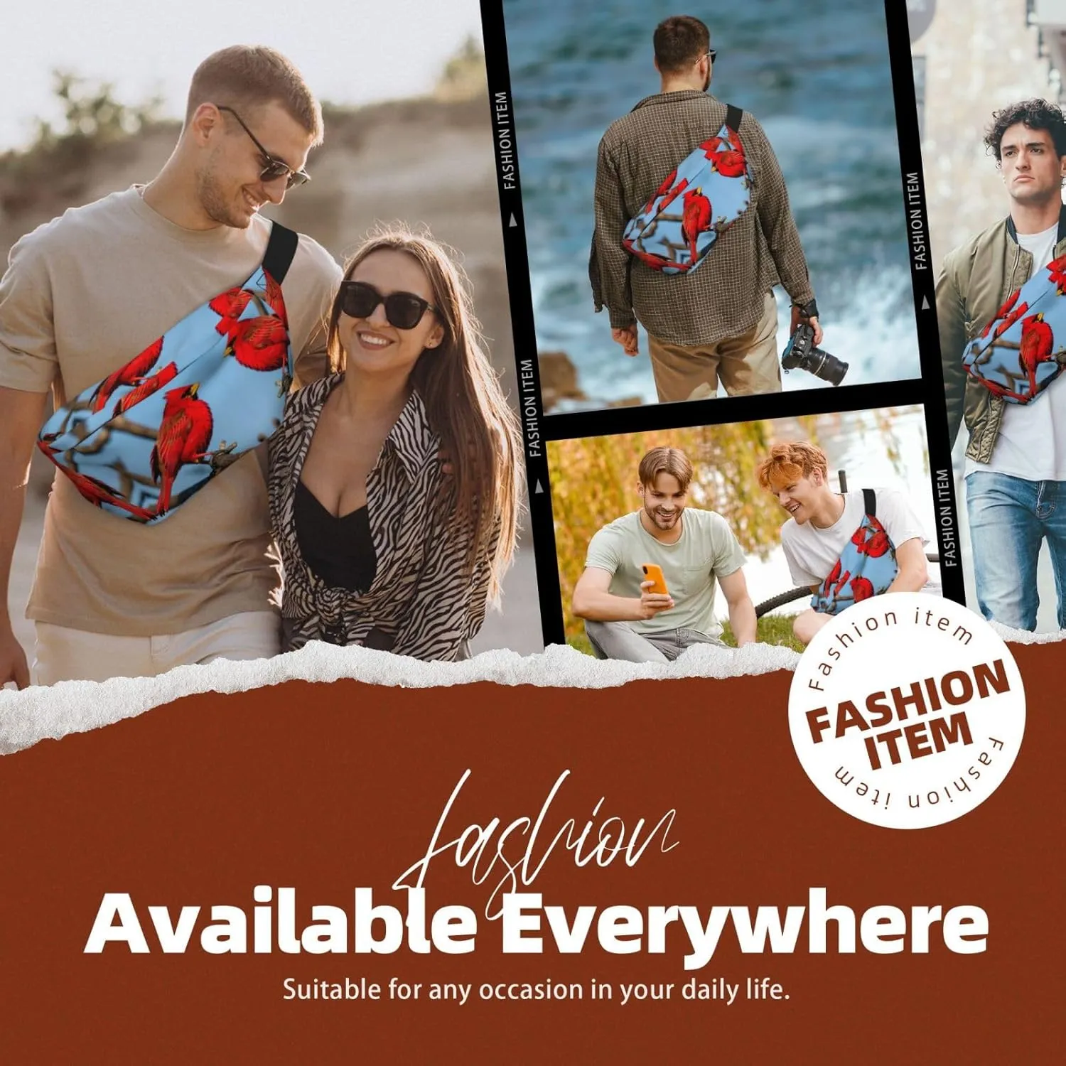 beautiful red Bird Multi-Purpose Fanny Pack and Crossbody Bag - High Capacity with Zipper Pockets, Ideal for Men and Women