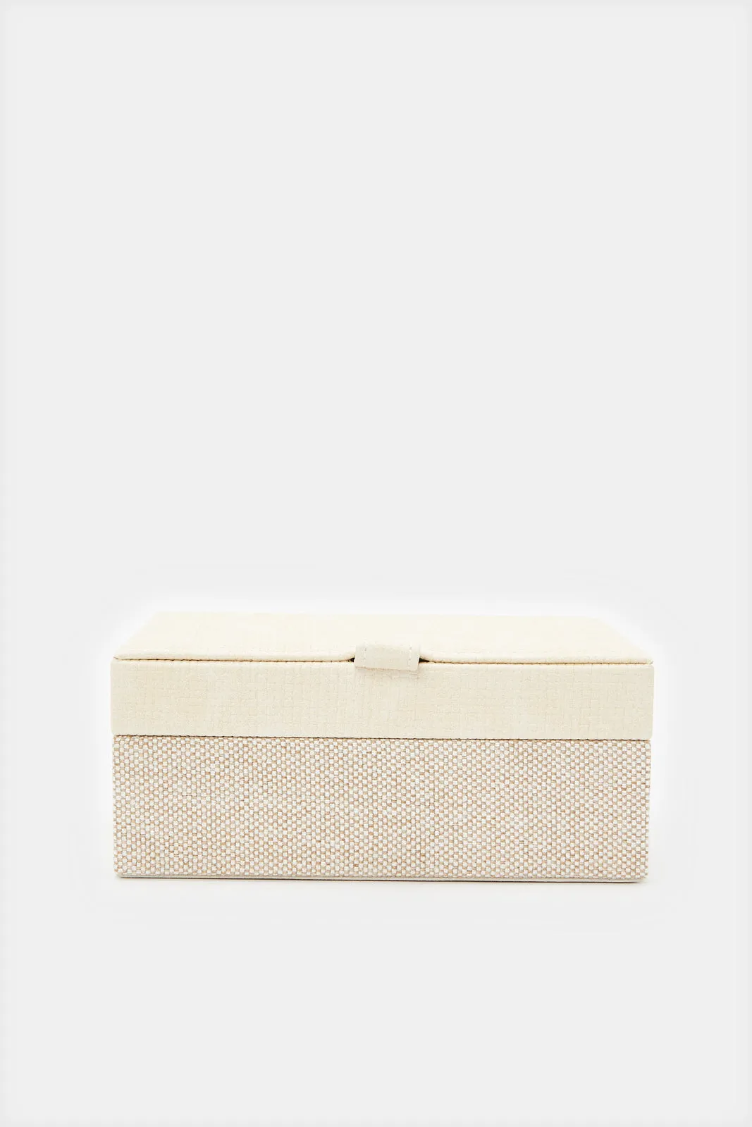 Beige Embellished Jewellery Box With Mirror