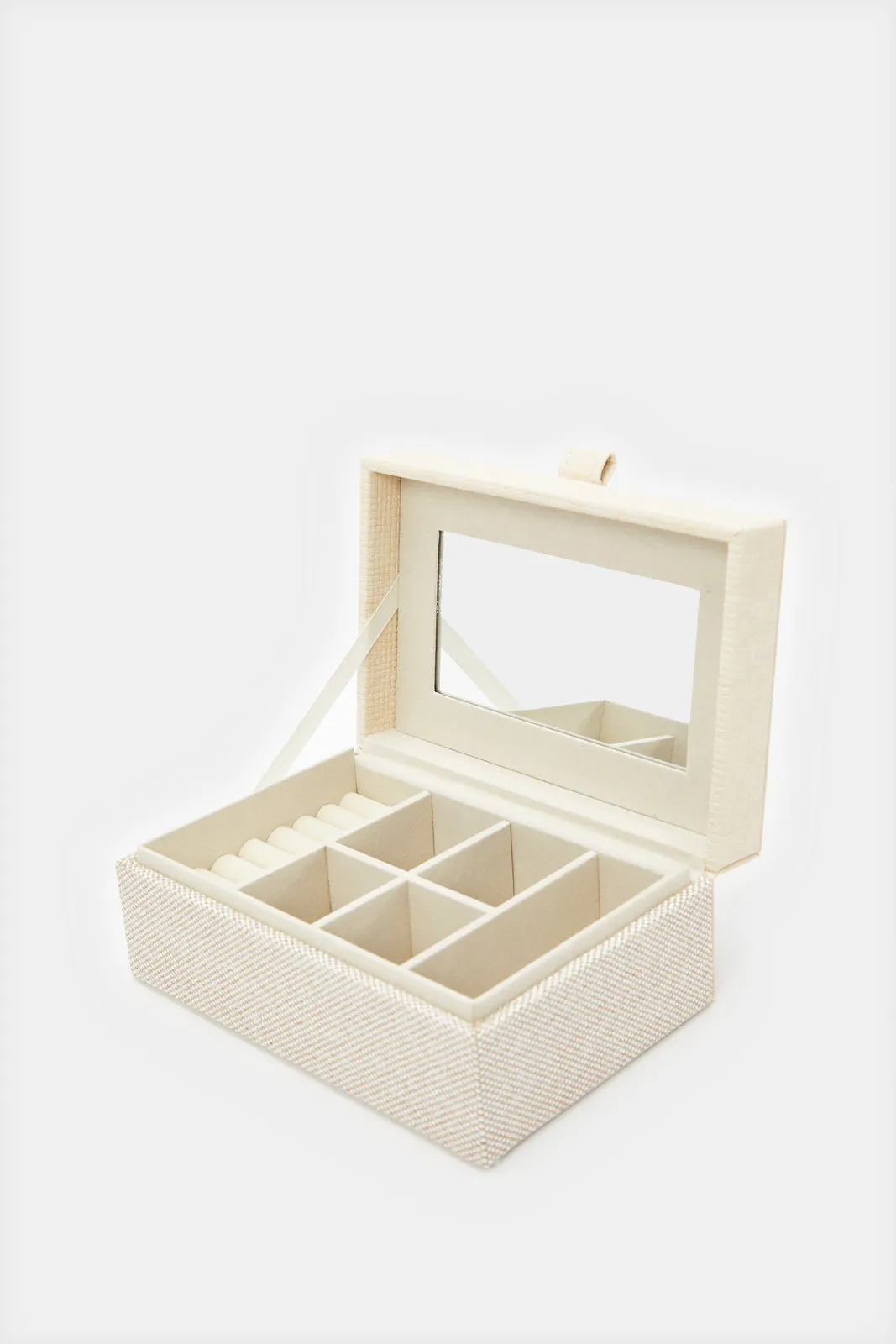 Beige Embellished Jewellery Box With Mirror