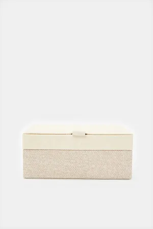 Beige Embellished Jewellery Box With Mirror