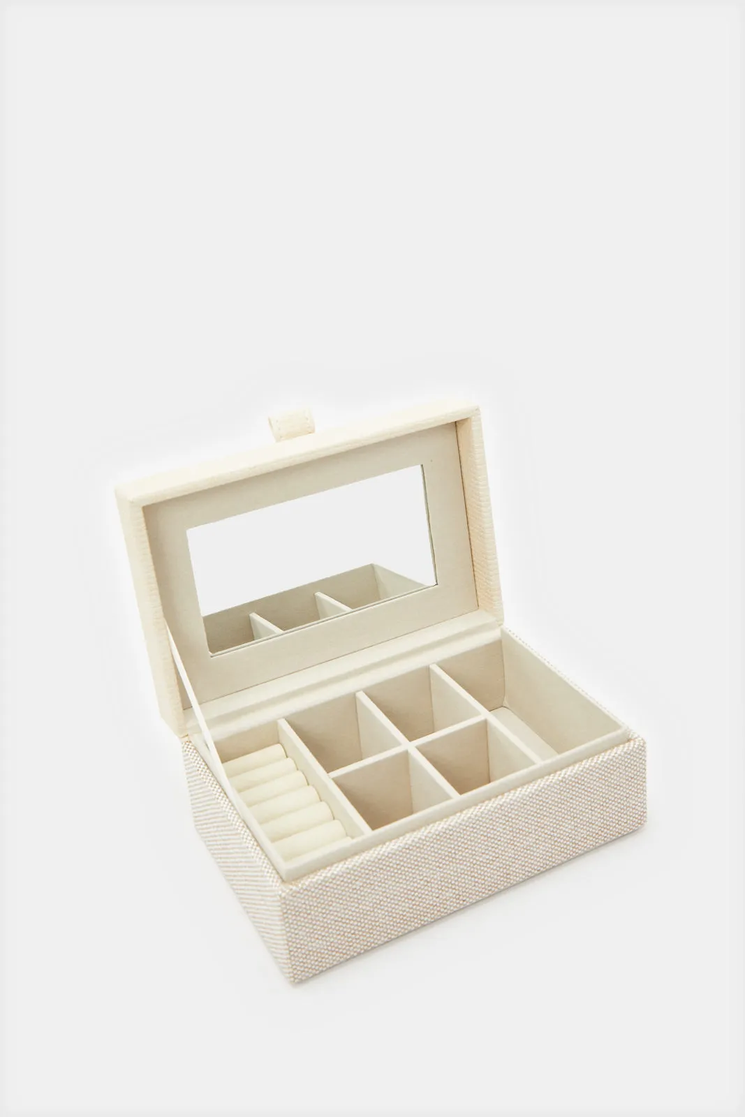 Beige Embellished Jewellery Box With Mirror
