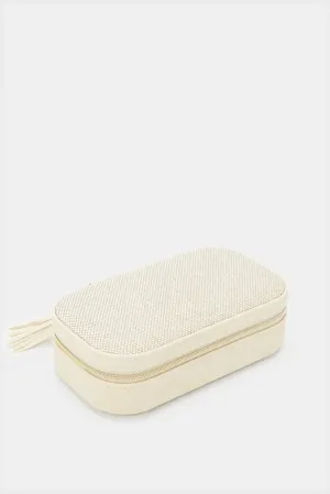 Beige Embellished Jewellery Box With Tassel