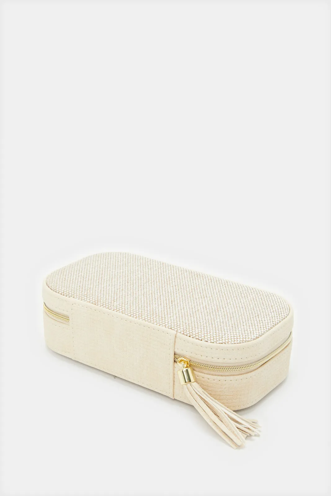 Beige Embellished Jewellery Box With Tassel
