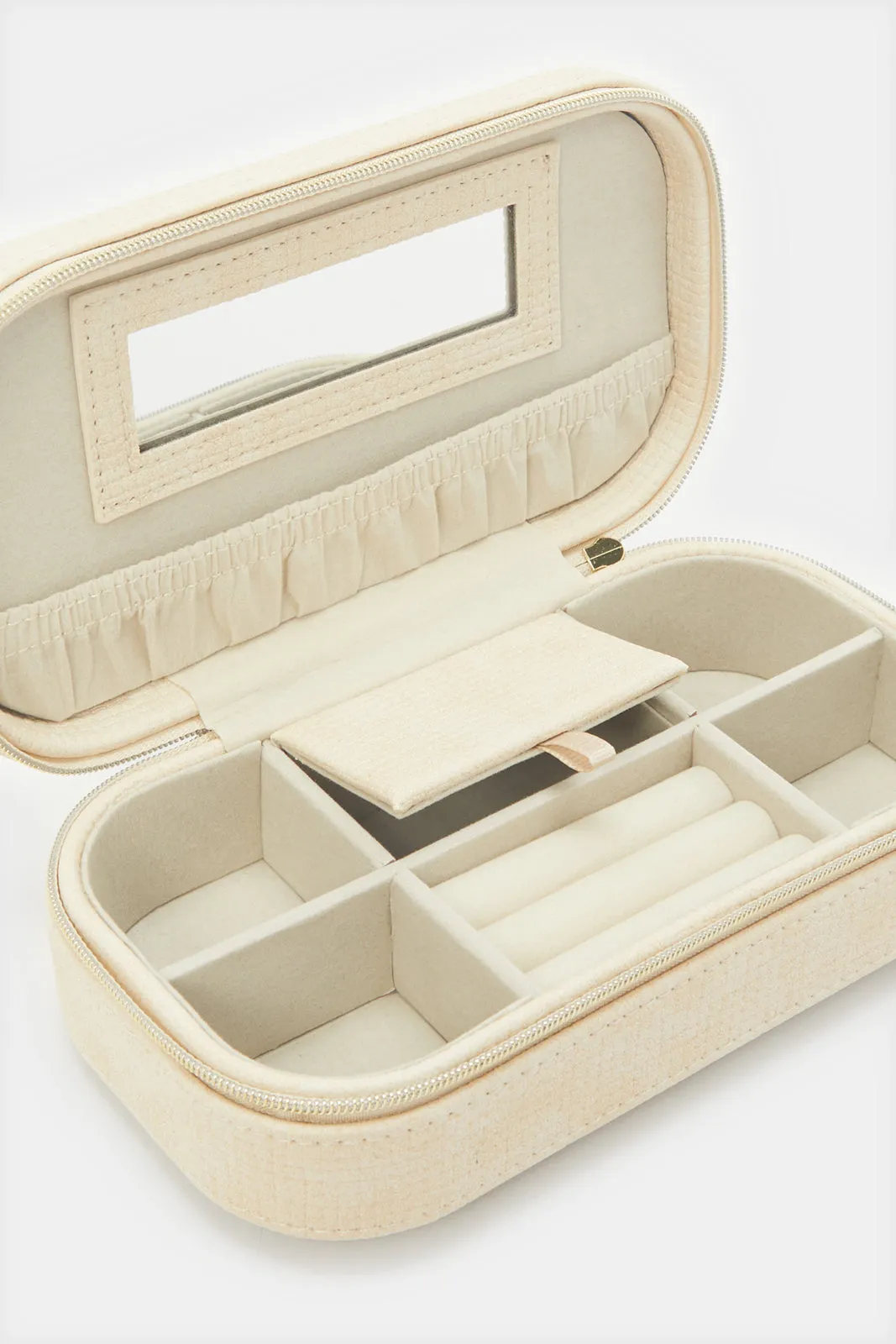 Beige Embellished Jewellery Box With Tassel