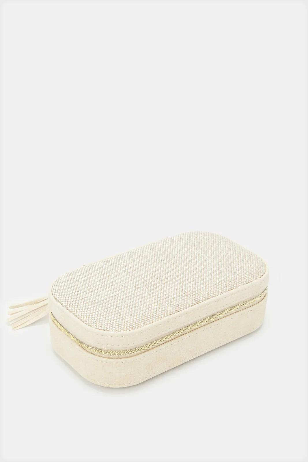 Beige Embellished Jewellery Box With Tassel