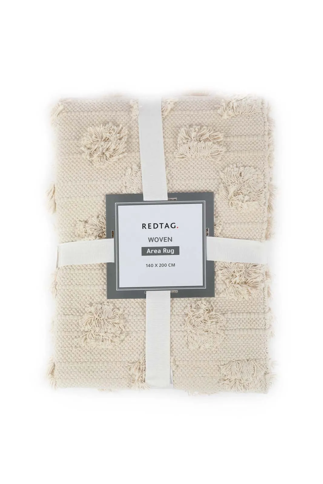 Beige Fringe Embellished Woven Rug