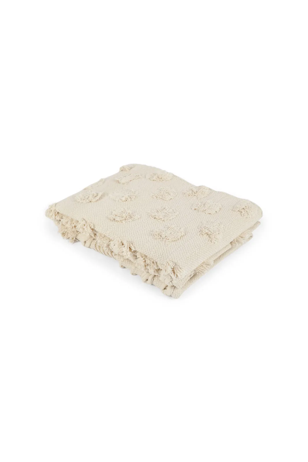Beige Fringe Embellished Woven Rug