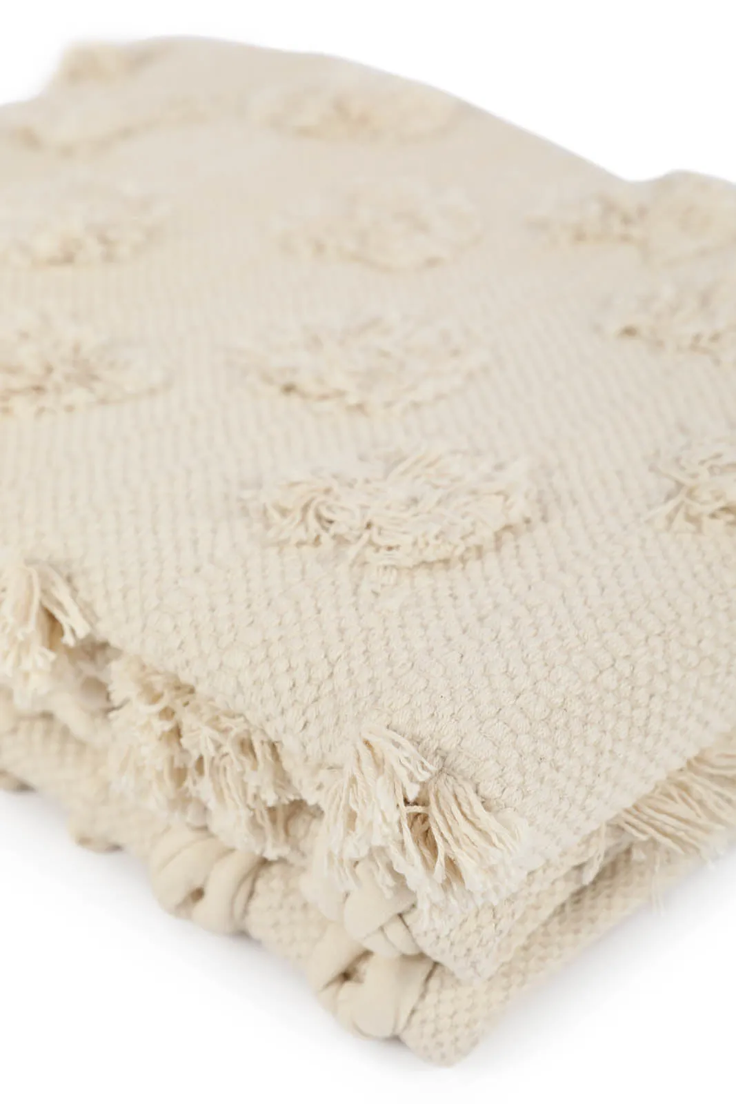 Beige Fringe Embellished Woven Rug