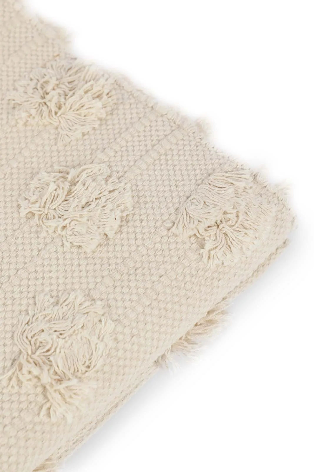 Beige Fringe Embellished Woven Rug