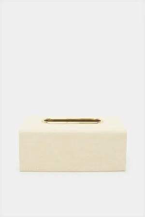 Beige Tissue Box With Metal Trim