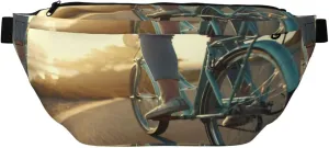 Bicycle Rider Cruising A Road Fanny Pack For Women Man,The Ocean Waist Belt Bag Crossbody For Sports Travel Hiking Running Jogging