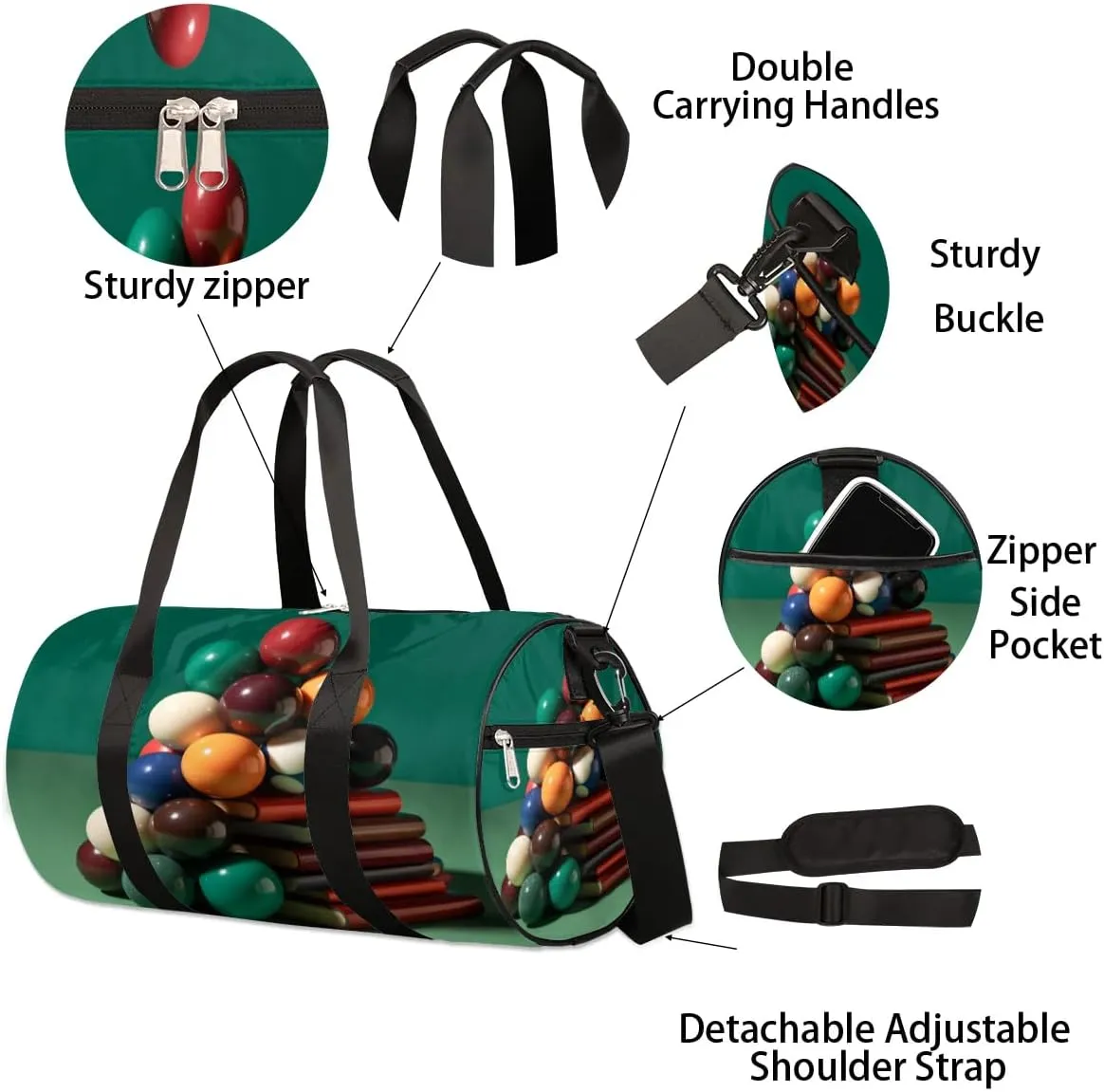 Billiards Sport Print Travel Duffle Bag Gym Bag for Women Men Lightweight Carry on Duffel Bag for Sports Gyms Weekend Getaway