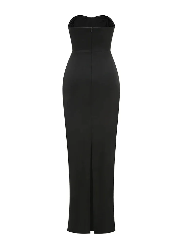 Black Strapless Pearls Beaded Embellished Maxi Dress
