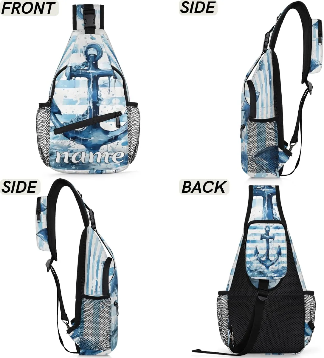 Blue Anchor Custom Sling Backpack Personalized Crossbody Bags for Women Men Chest Bag for Travel Hiking Sports