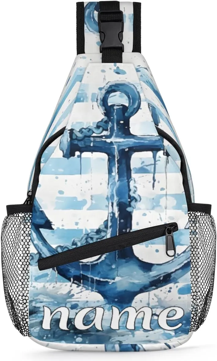 Blue Anchor Custom Sling Backpack Personalized Crossbody Bags for Women Men Chest Bag for Travel Hiking Sports