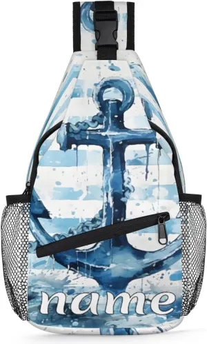 Blue Anchor Custom Sling Backpack Personalized Crossbody Bags for Women Men Chest Bag for Travel Hiking Sports