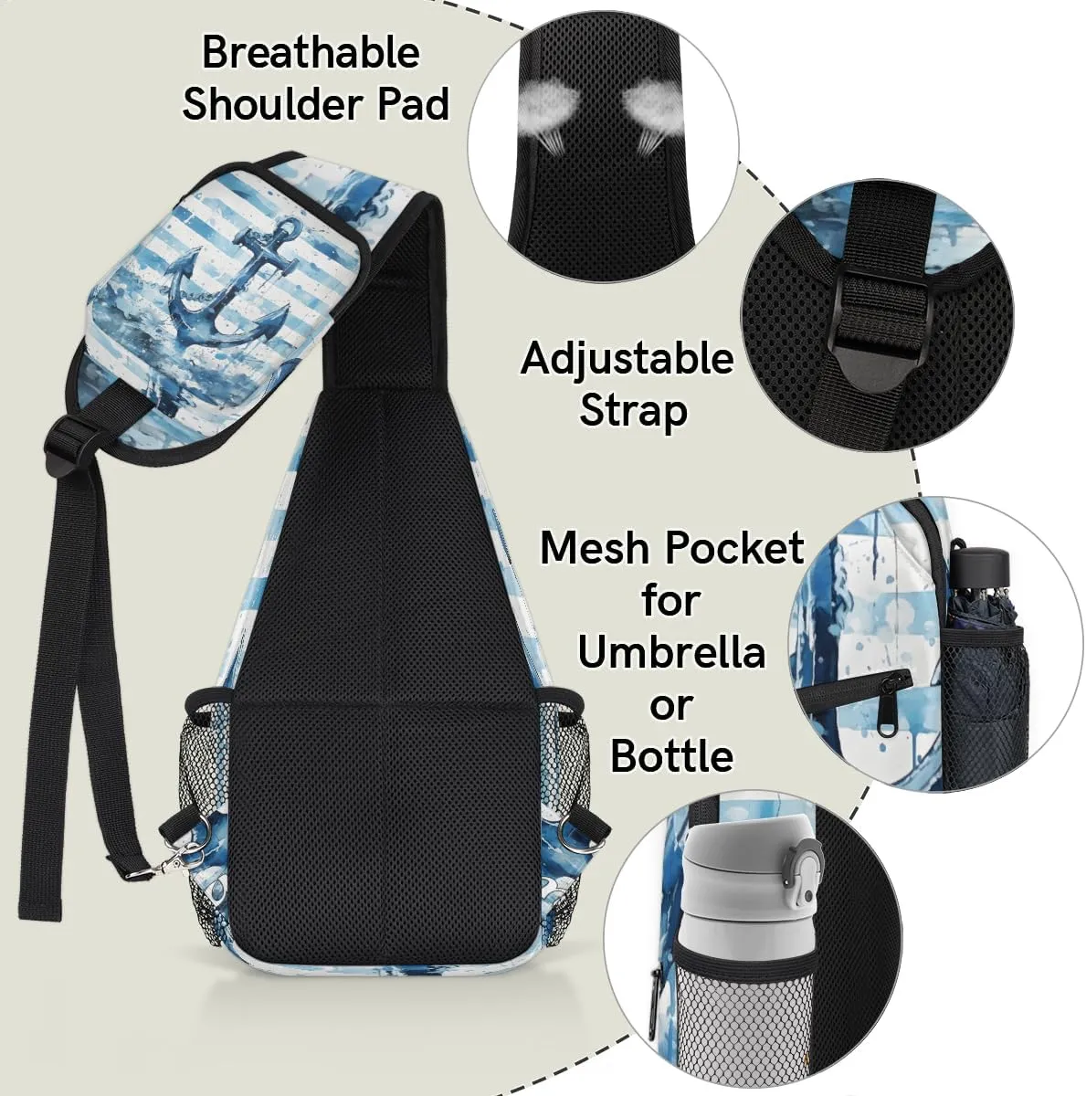 Blue Anchor Custom Sling Backpack Personalized Crossbody Bags for Women Men Chest Bag for Travel Hiking Sports