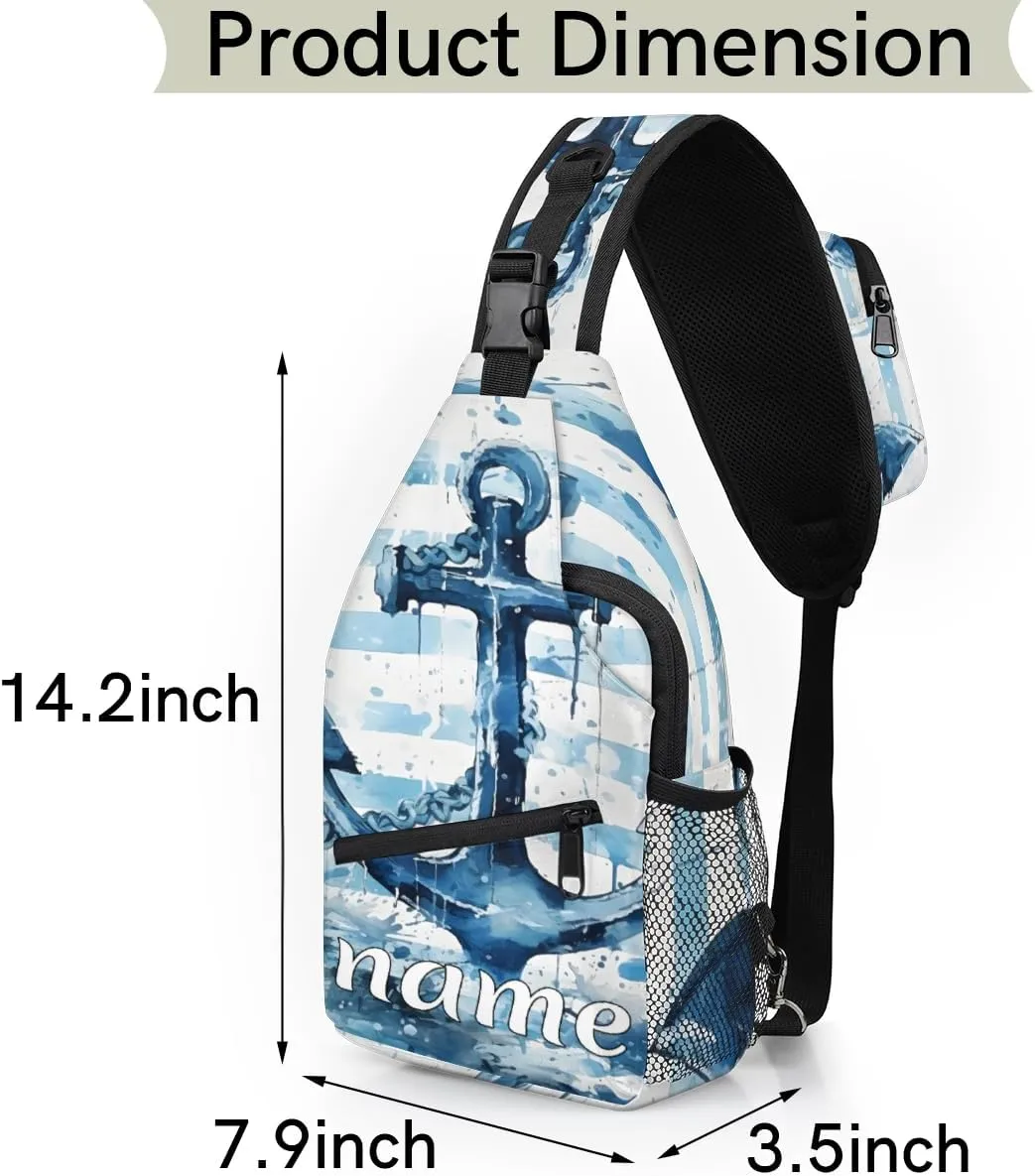 Blue Anchor Custom Sling Backpack Personalized Crossbody Bags for Women Men Chest Bag for Travel Hiking Sports