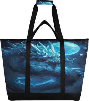Blue Blue Dragon Reusable Insulated Lunchbox Cooler Bag, Leakproof Kitchen Grocery Bag Collapsible Portable Cooler Tote Bag for Picnic, Camping, Office, Travel