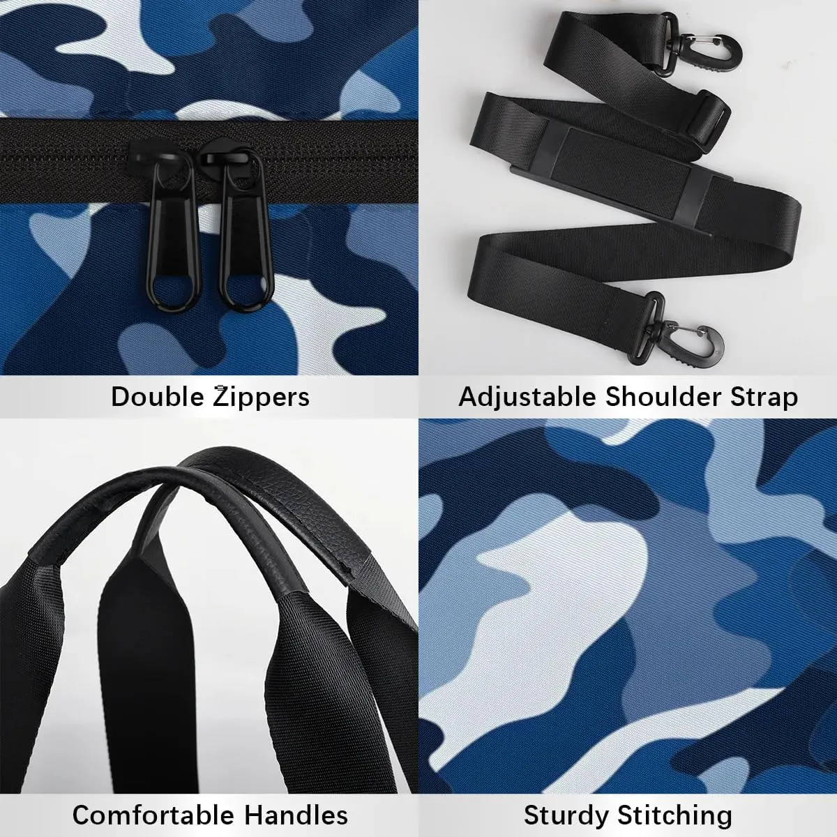 Blue Camo Gym Bag for Women Men Lightweight Weekender Travel Bag Stylish Duffle Bag for Gym Travel Overnight Carry On