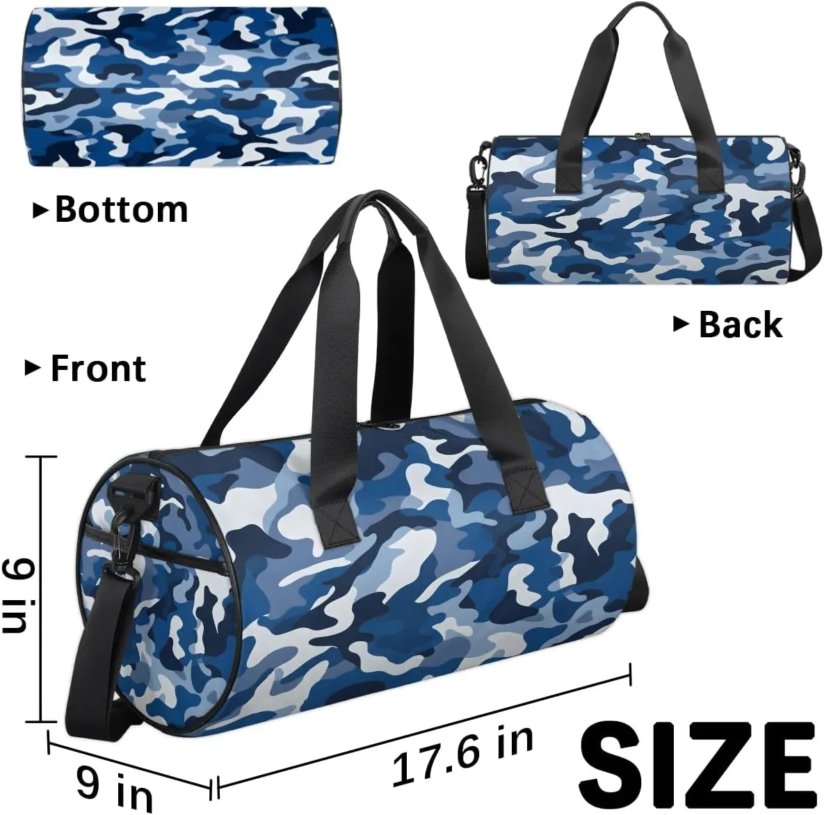 Blue Camo Gym Bag for Women Men Lightweight Weekender Travel Bag Stylish Duffle Bag for Gym Travel Overnight Carry On
