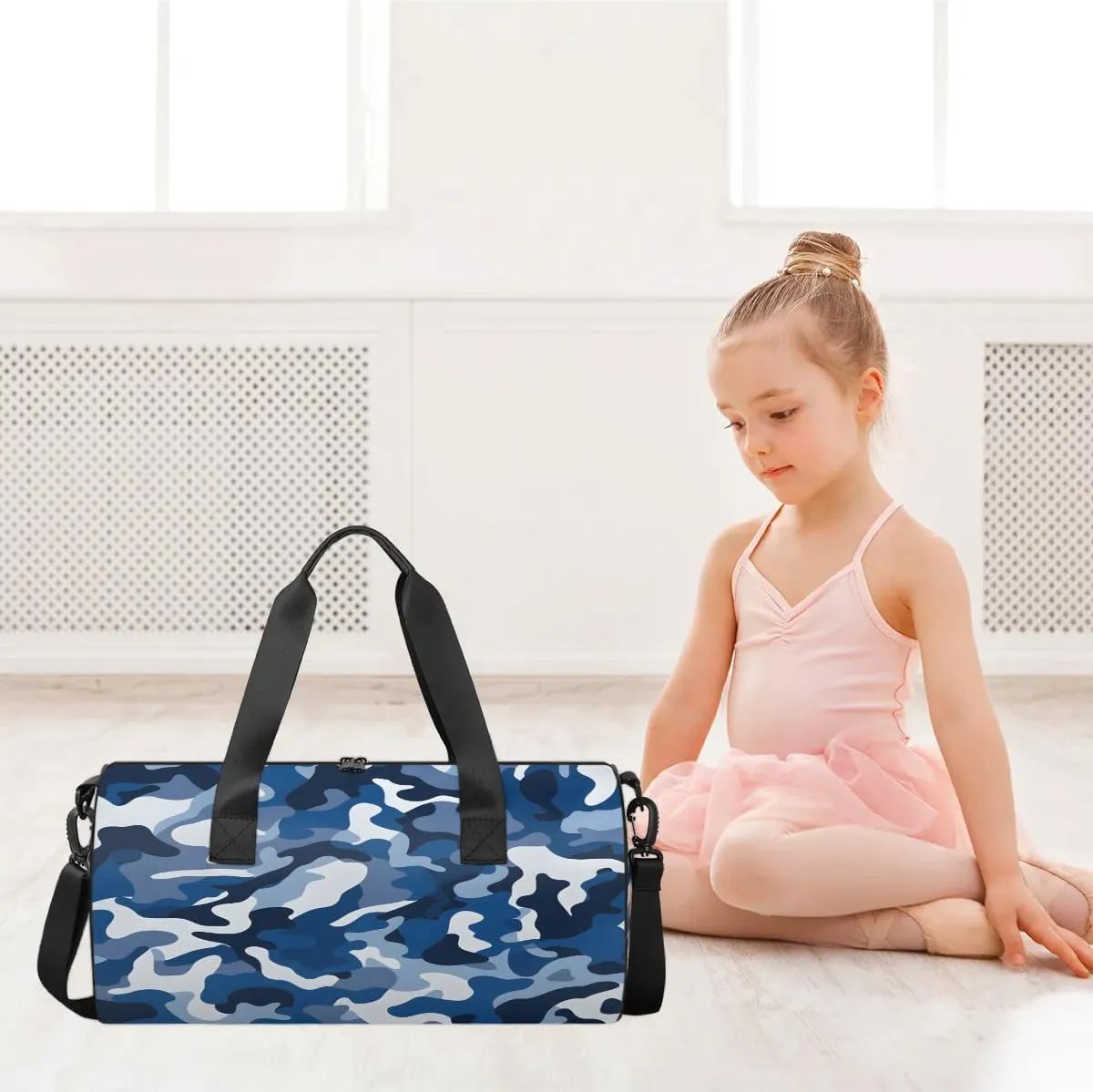 Blue Camo Gym Bag for Women Men Lightweight Weekender Travel Bag Stylish Duffle Bag for Gym Travel Overnight Carry On
