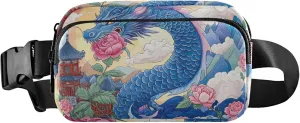 Blue Dragon Asian Floral Waterproof Fanny Packs for Women Belt Bag Hip Pouch Designer Travel Waist Pouch