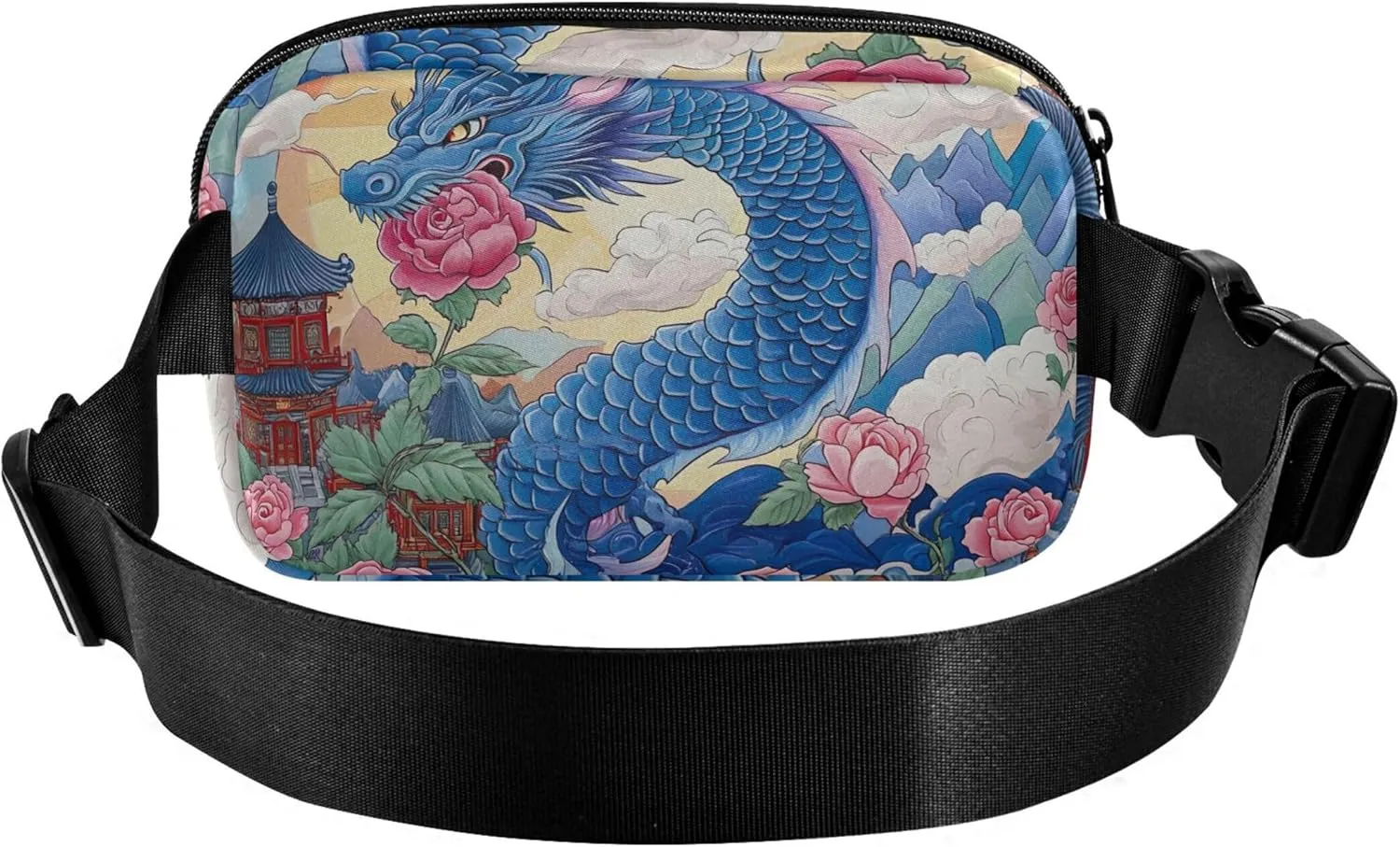 Blue Dragon Asian Floral Waterproof Fanny Packs for Women Belt Bag Hip Pouch Designer Travel Waist Pouch