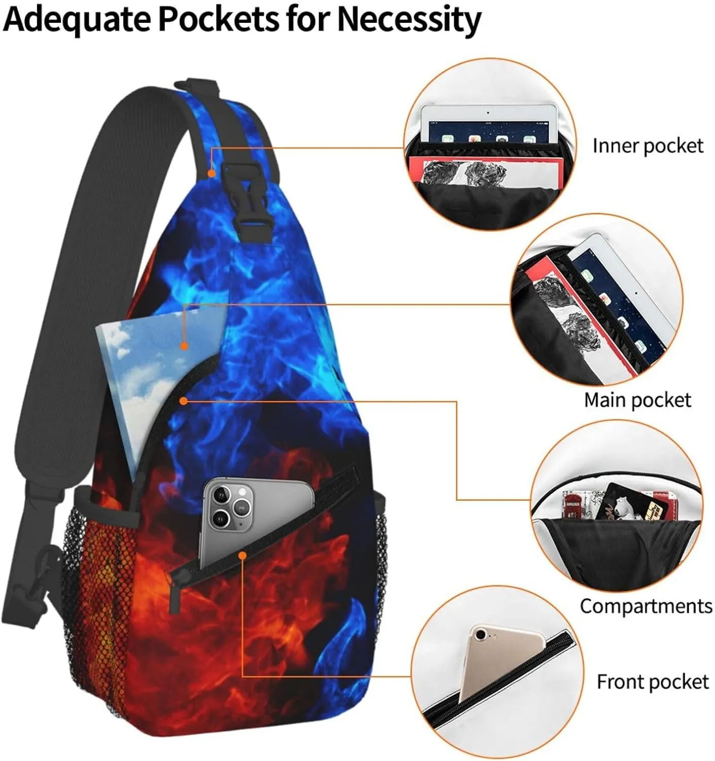 Blue Flame Chest Bags Crossbody Sling Bag Shoulder Bag Travel Hiking Daypack For Men Women