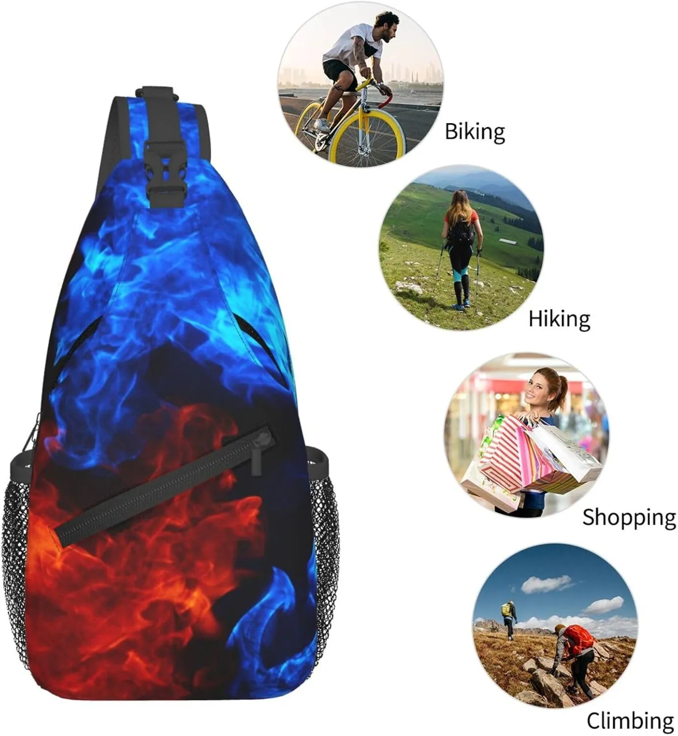 Blue Flame Chest Bags Crossbody Sling Bag Shoulder Bag Travel Hiking Daypack For Men Women