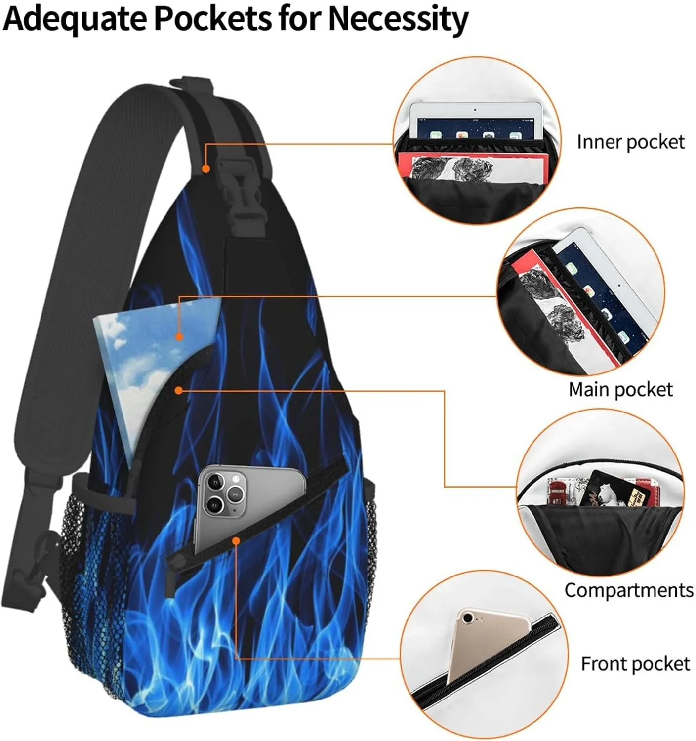 Blue Flame Chest Bags Crossbody Sling Bag Shoulder Bag Travel Hiking Daypack For Men Women