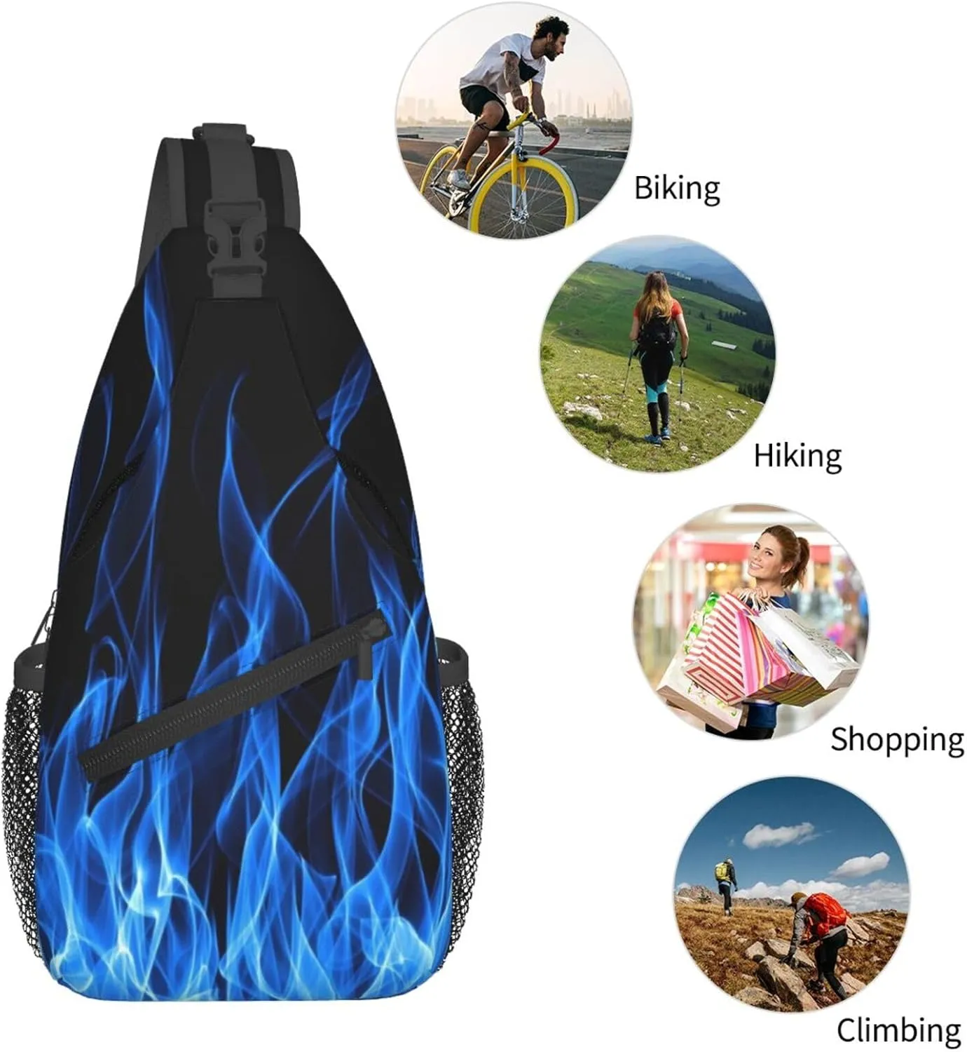 Blue Flame Chest Bags Crossbody Sling Bag Shoulder Bag Travel Hiking Daypack For Men Women