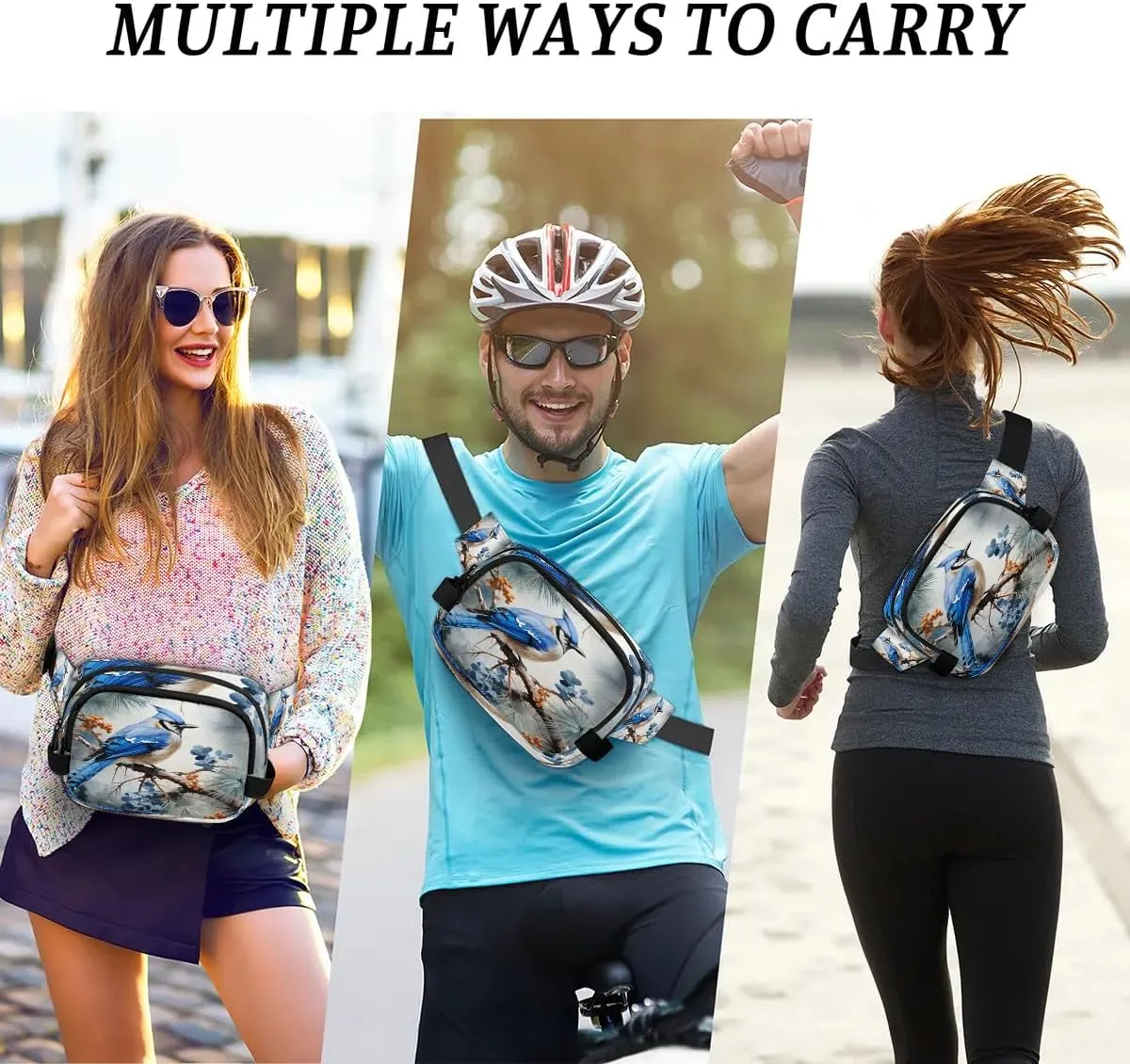 Blue Leaf Bird Men's and Women's Waist Pack Crossbody Dinosaur Bird Waist Pack Running Strap, Adjustable Shoulder Strap - For Hiking and Running Exercise Fitness