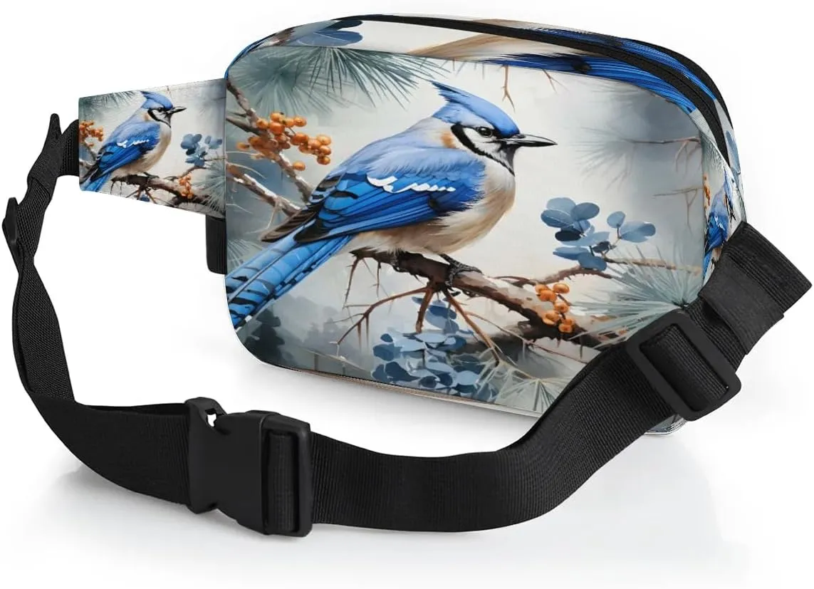 Blue Leaf Bird Men's and Women's Waist Pack Crossbody Dinosaur Bird Waist Pack Running Strap, Adjustable Shoulder Strap - For Hiking and Running Exercise Fitness