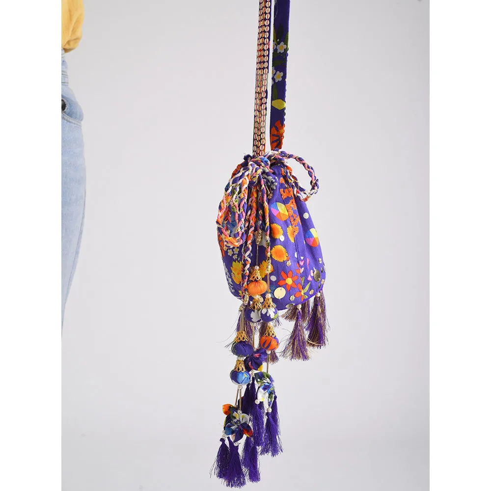 Blushing Couture by Shafali Purple Floral Printed Potli Bag