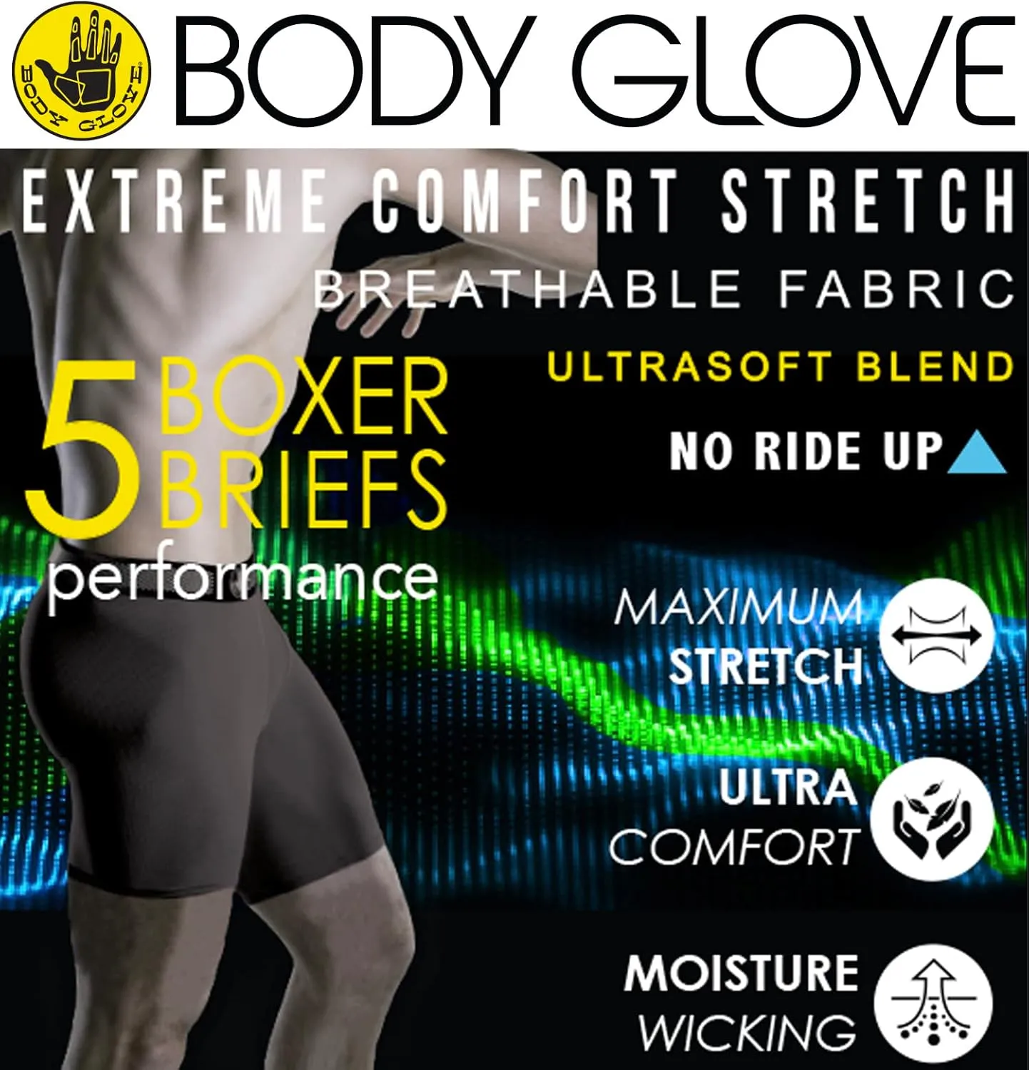 Body Glove Mens Boxer Briefs Multi Packs, Dry Fit Performance Value Underwear, Breathable Active Stretch Athletic Boxers