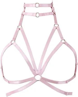 Body Harness for Women Bra Goth Stretchy Fabric Halloween Plus Size Punk Chest Strap Belt Festival Rave Lingerie cage (Pink)